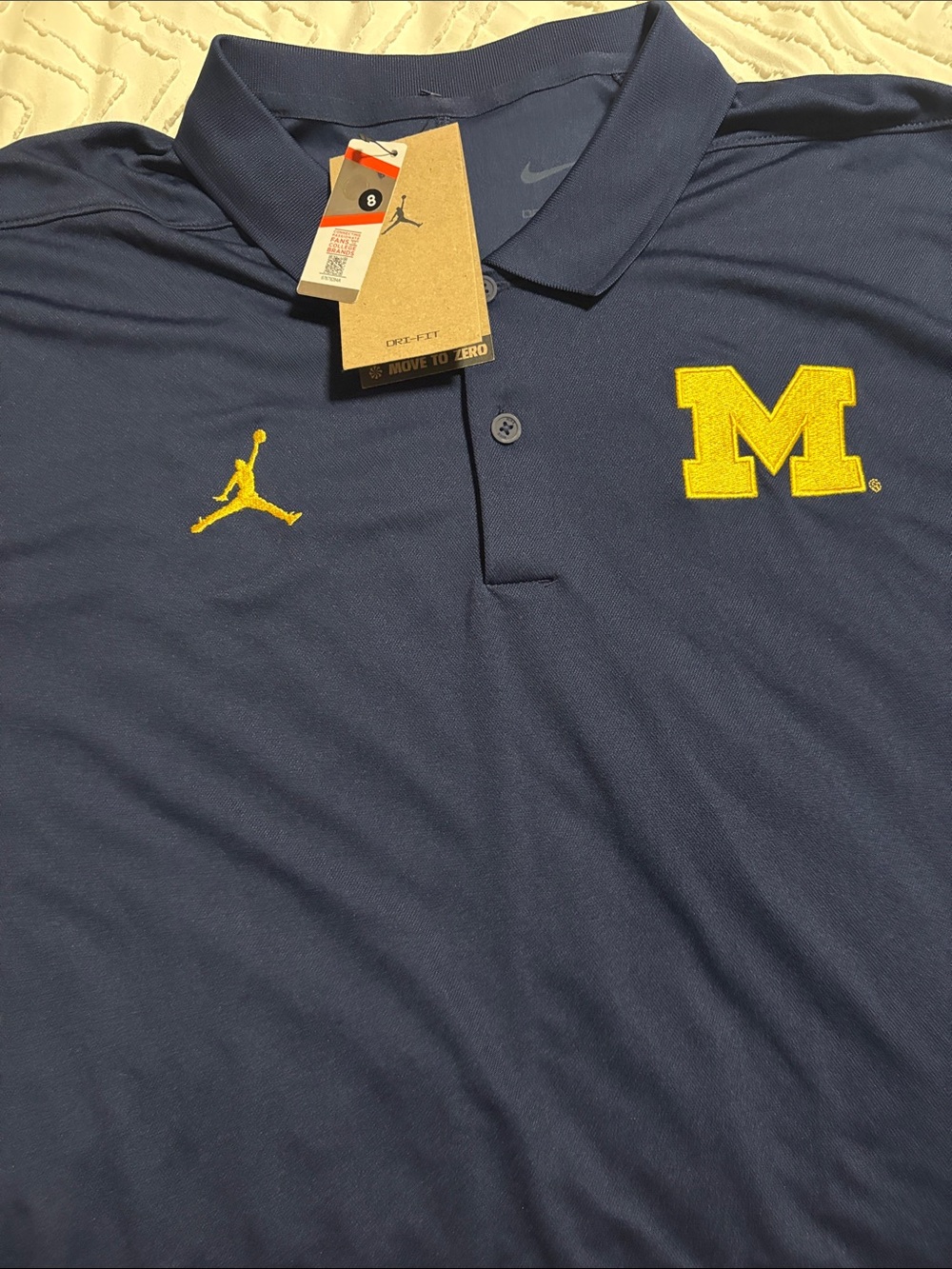 Jordan Navy Polo with Yellow Michigan 'M' and Jumpman